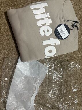 White Fox Boutique Taupe Logo Sweatshirt - White Lettering